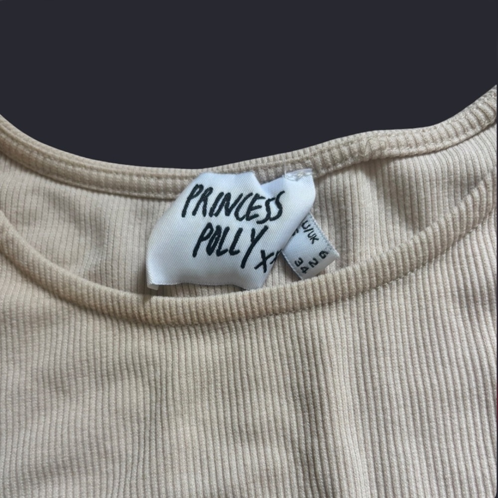 Princess Polly Cream Ruched Drawstring Crop Tee - Picture 6 of 6